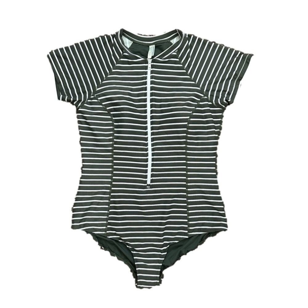 Sea Level Swim Australia One Piece Swimsuit Front Zip Short Sleeve Sz 12 UPF 50+